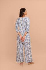 Blue Floral Cotton Loungewear Set