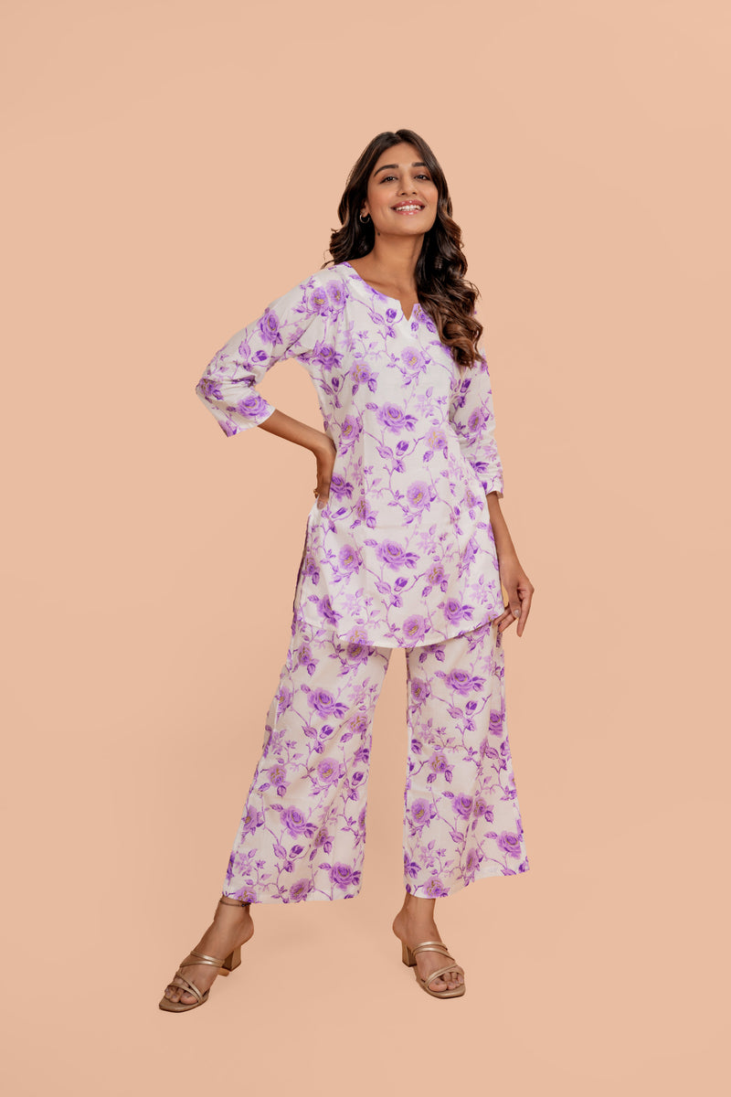 Lavender Floret Cotton Loungewear Set