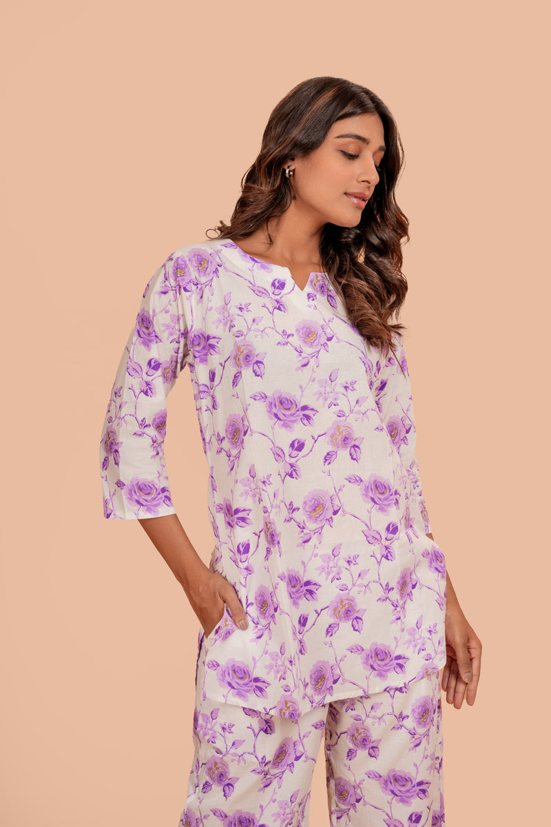 Lavender Floret Cotton Loungewear Set