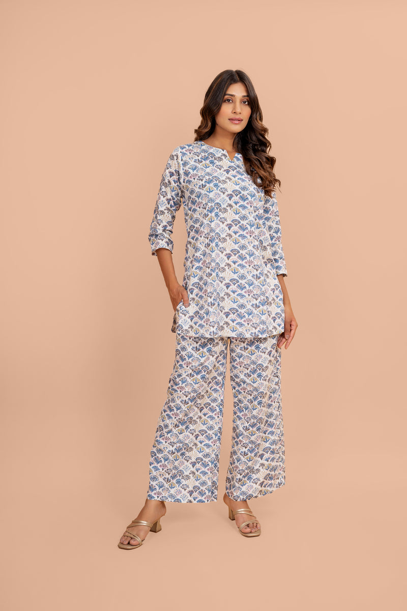 Blue Floral Cotton Loungewear Set