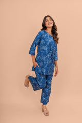 Indigo Dotted Blossom Cotton Loungewear Set