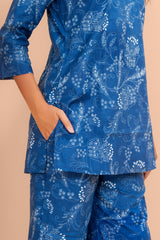 Indigo Dotted Blossom Cotton Loungewear Set