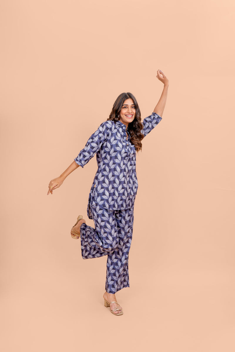 Midnight Blue Corolla Cotton Loungewear Set