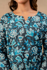 Aqua Floral Cotton Loungewear Co-ord Set