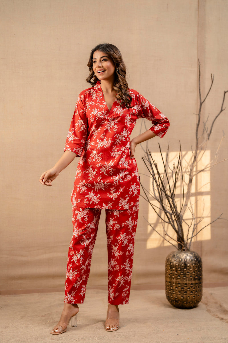 Ruby Floret Cotton Loungewear Co-ord Set