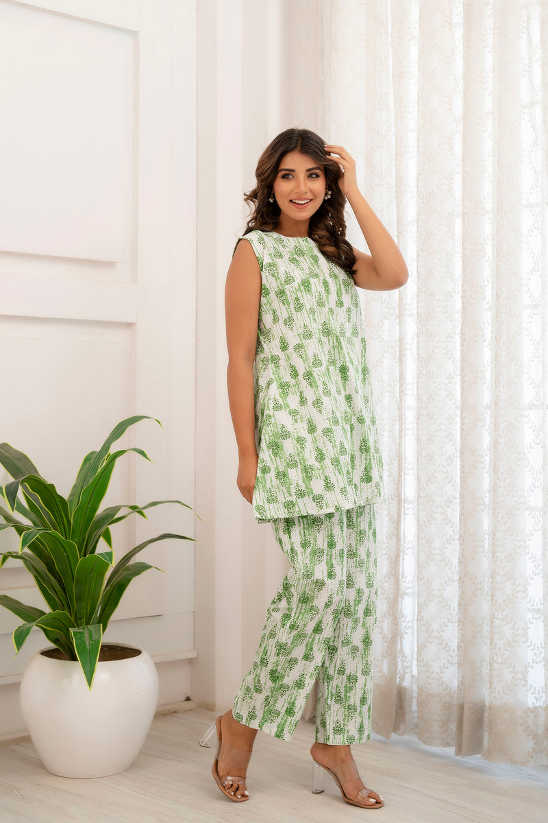 Jade Cotton Sleeveless Loungewear Co-ord Set