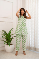 Jade Cotton Sleeveless Loungewear Co-ord Set