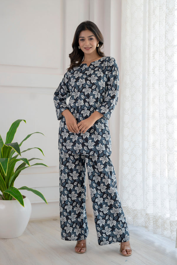 Silver Charcoal Cotton Loungewear Co-ord Set