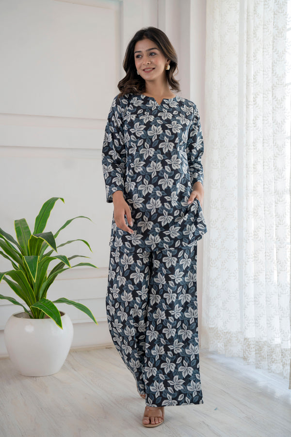 Silver Charcoal Cotton Loungewear Co-ord Set